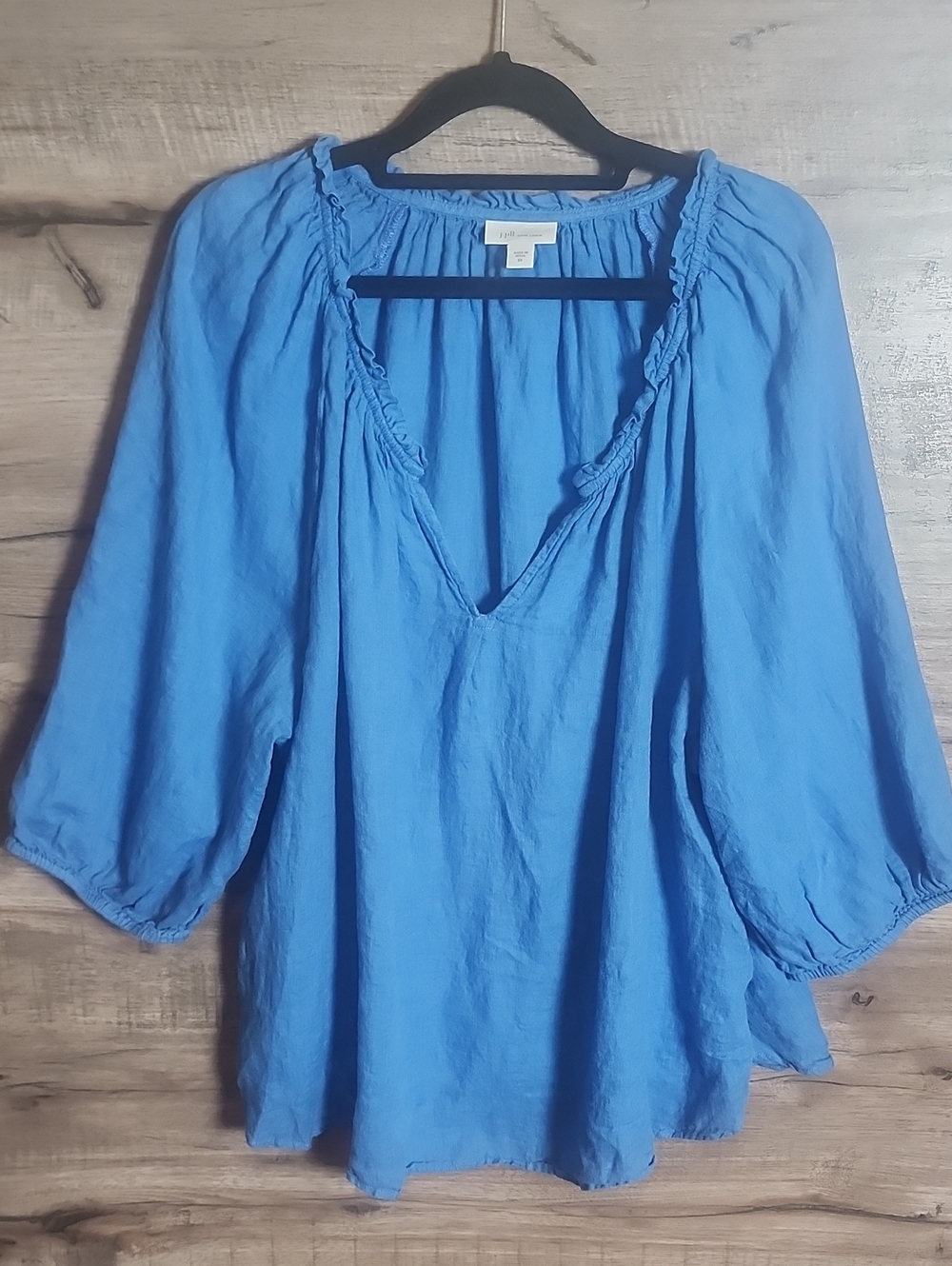 J. Jill Love Linen Split Neck Peasant Top In Blue